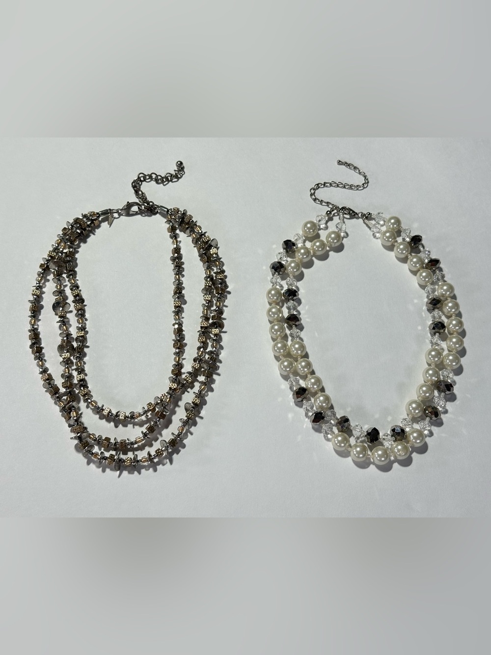 Chico’s Pearl Crystal Metal Multi-strand Beaded Necklace Lot Fairy Office Siren